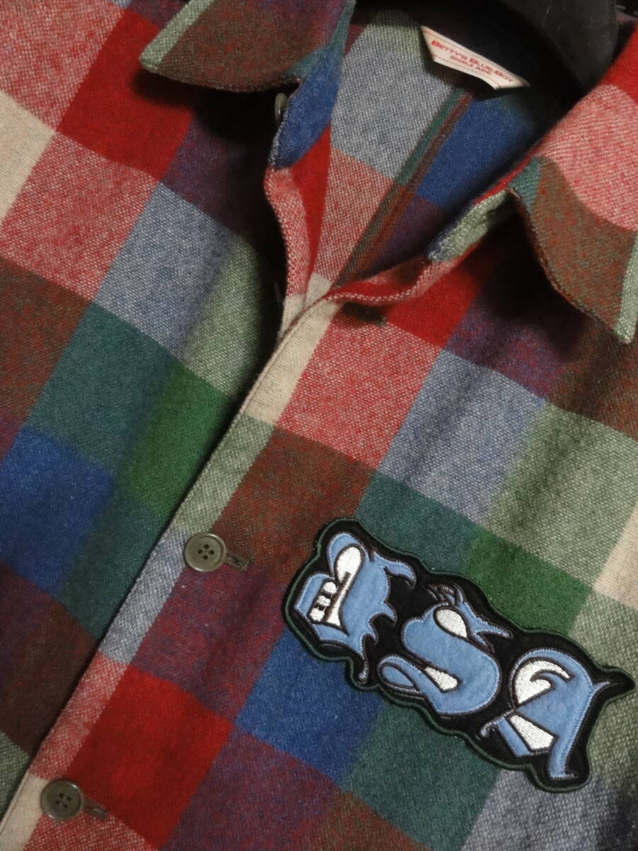 格安大きい(胸囲114cm位)廃版レア・BETTY'S BLUE BOY(ベティブルー・SHINJI ABE)・ダメージ加工系格子地・高級シャツブルゾン系 L位拍卖