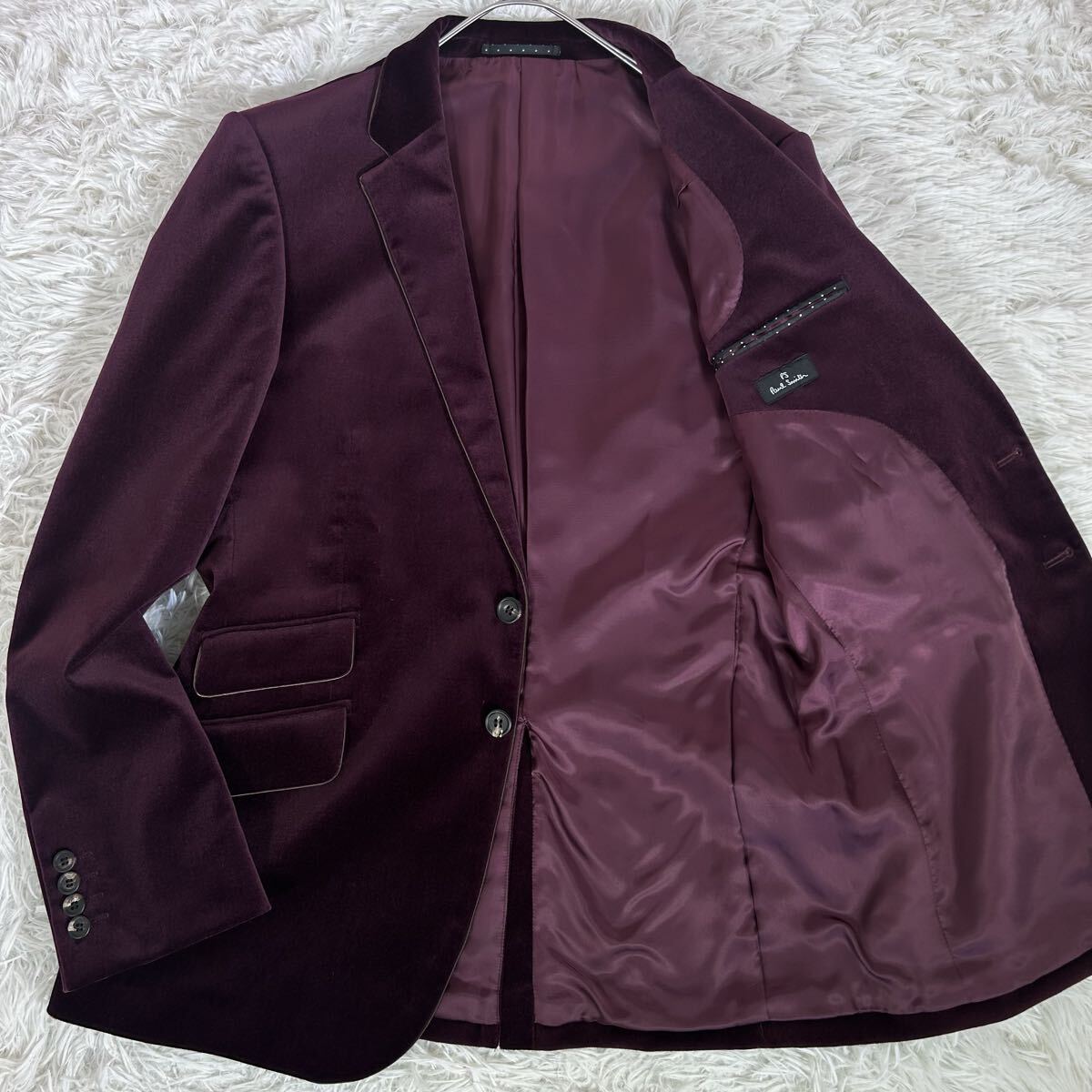 未使用級【希少!XLサイズ】Paul Smith ポールスミス テーラードジャケット ベロア ボルドー ワインレッド 2B メンズ ドレス ベルベット拍卖