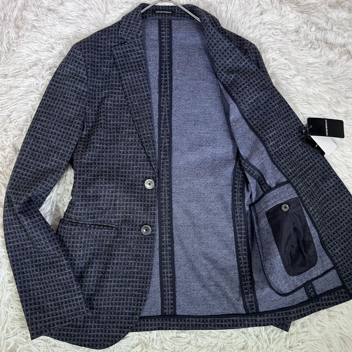 【未使用タグ付】EMPORIO ARMANI エンポリオアルマーニ テーラードジャケット コットンウール EU44 秋冬 ネイビー バーズアイ アンコン拍卖