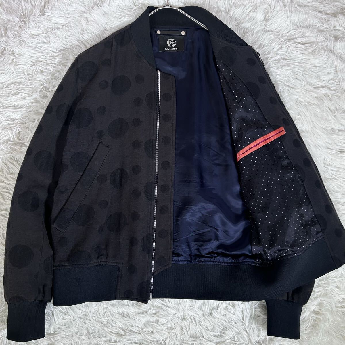 【良品】Paul Smith ポールスミス ブルゾン ジップアップ ドット柄 ジャガード ブラック/ダークグレー Mサイズ ウール混 ジャケット拍卖