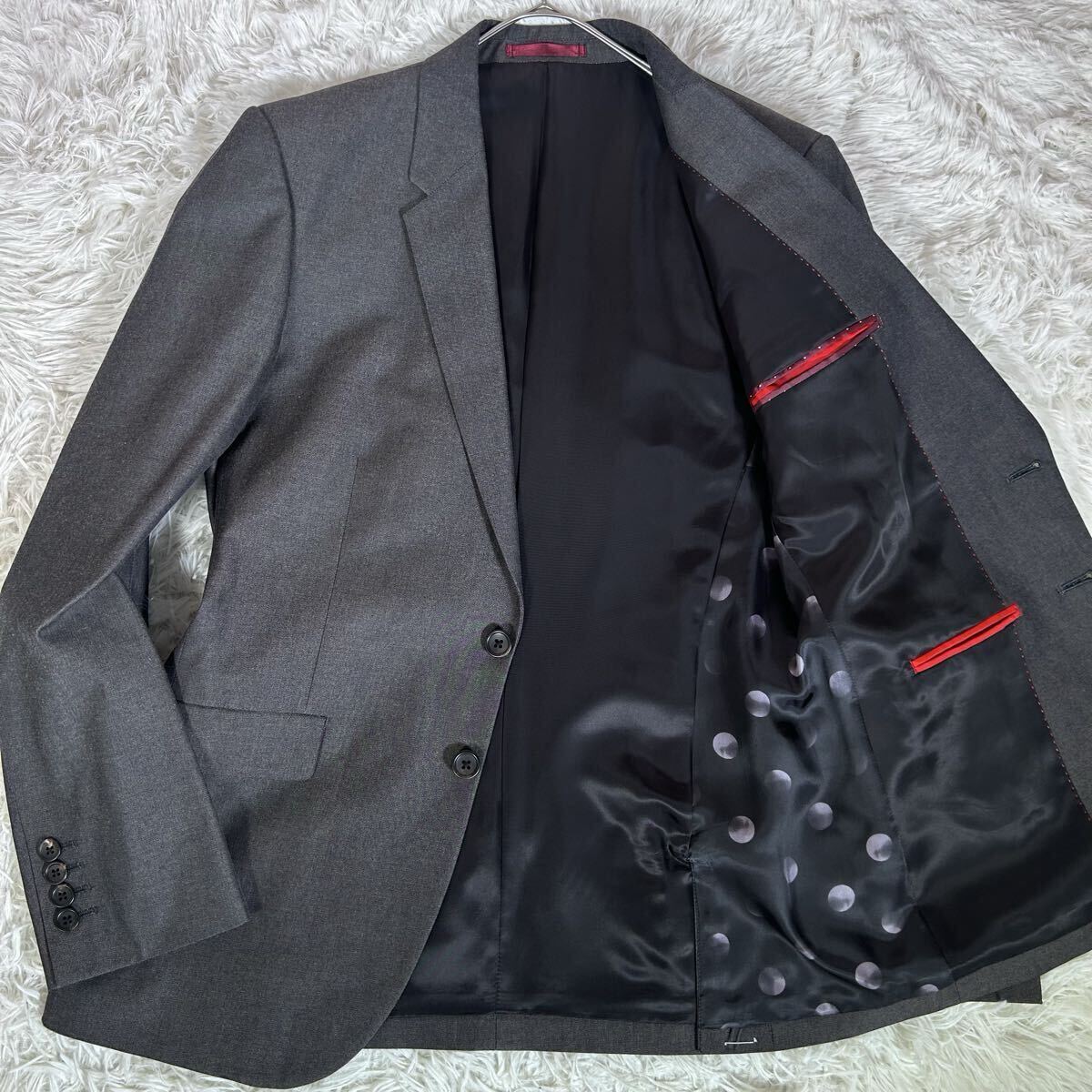 【未使用】Paul Smith ポールスミス テーラードジャケット Lサイズ グレー 2B 総裏 ドット柄 水玉模様 コットン地 ストレッチ素材 日本製拍卖