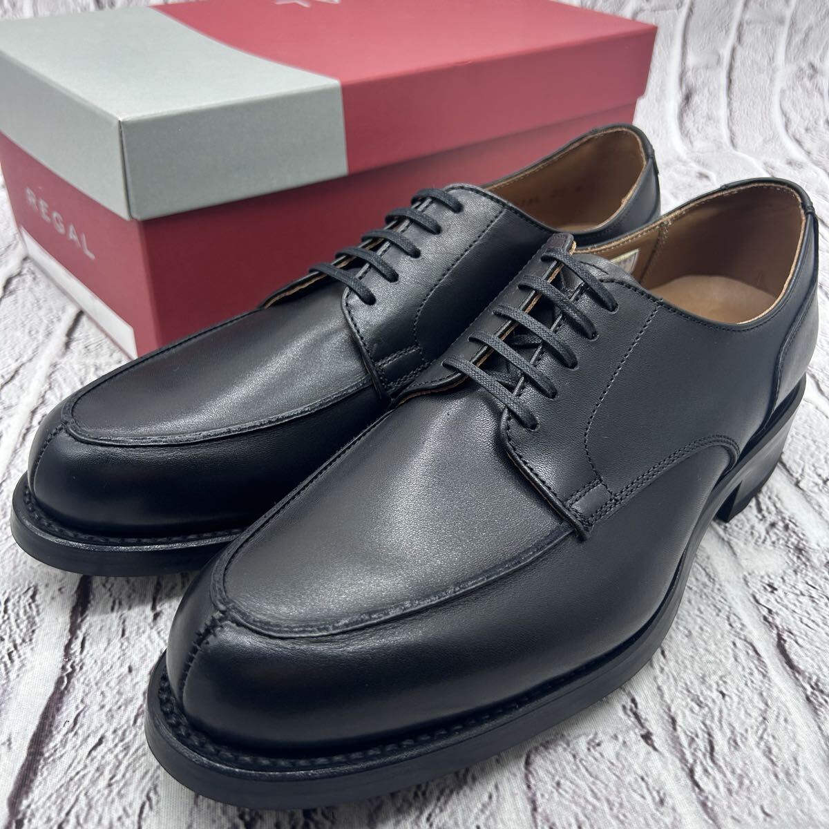 未使用【NEW Classic】REGAL リーガル 03BL レザーシューズ Uチップ 25㎝ ブラック 革靴 リッジウェイソール 外羽根 ドレス ビジネス拍卖