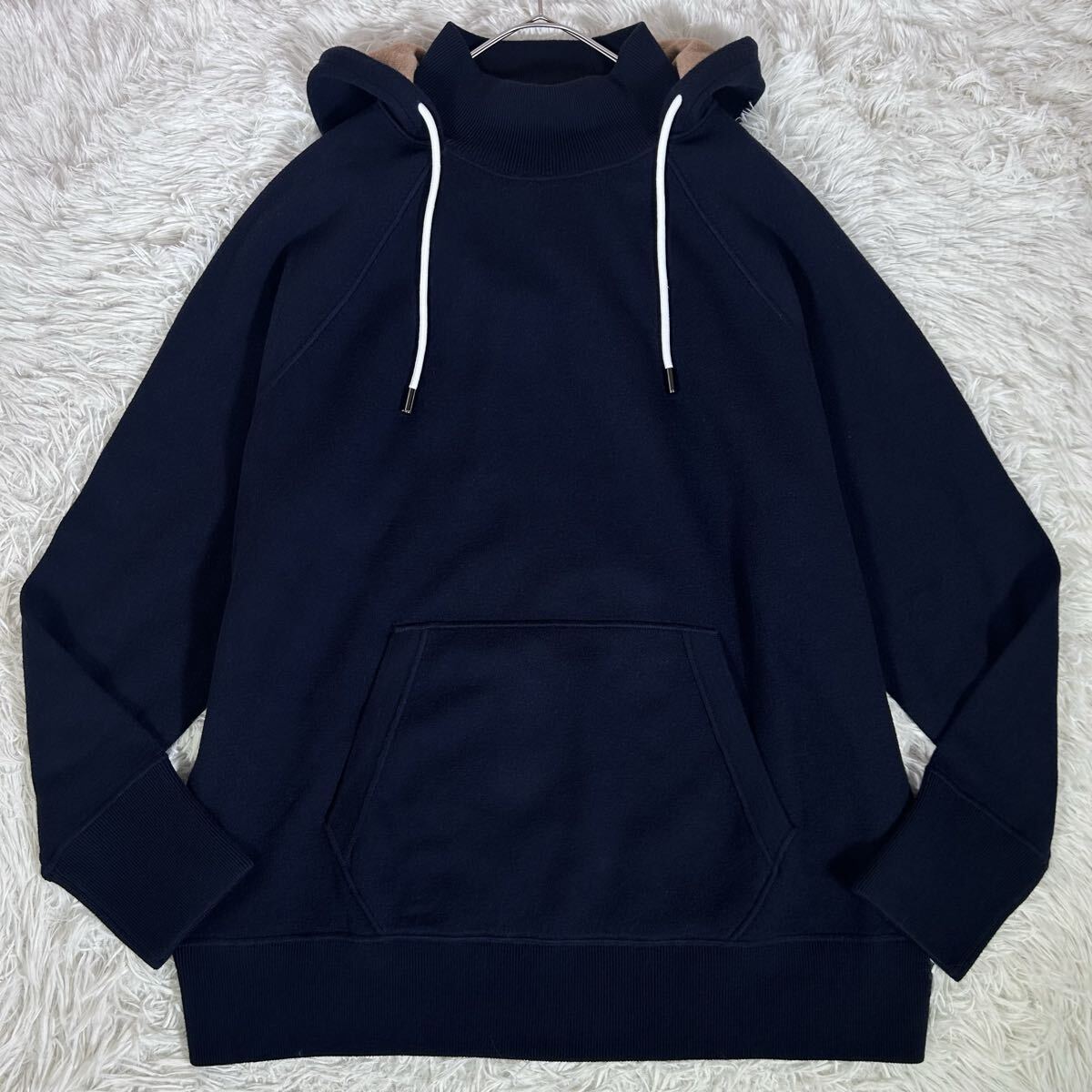 【希少!2XL大きいサイズ】HUGO BOSS ヒューゴボス ニットパーカー コットンウール 羊毛 プルオーバー ハイネック 中肉厚 ネイビー 秋冬拍卖