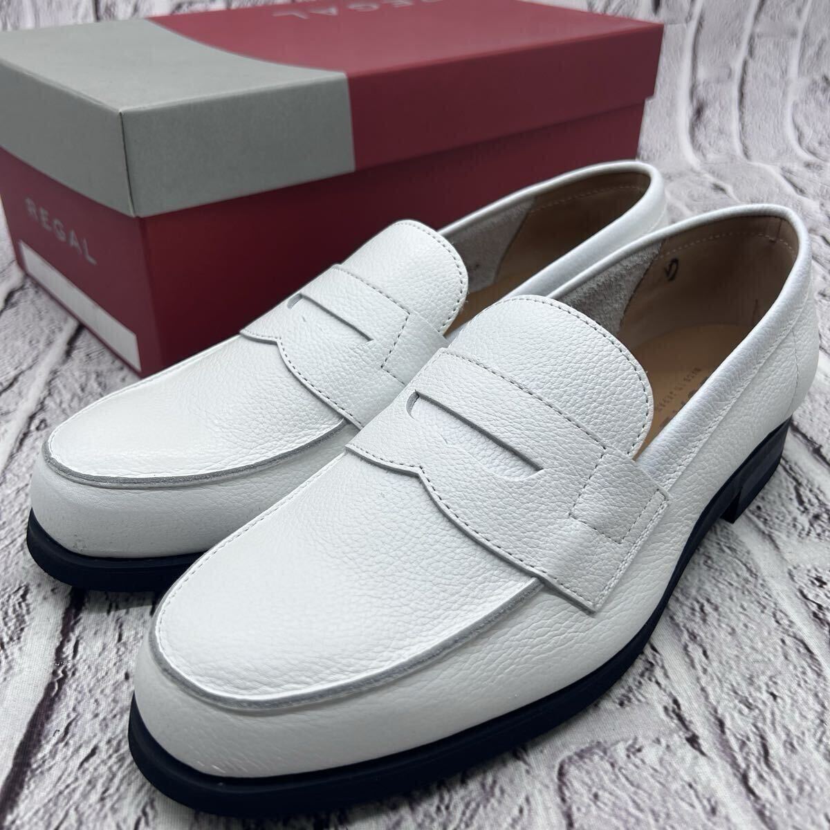 新品同様【未使用】REGAL リーガル 22DL コインローファー シボ革 24.5㎝ ホワイト 白 革靴 日本製 ドレスシューズ ビブラムソール 軽量拍卖