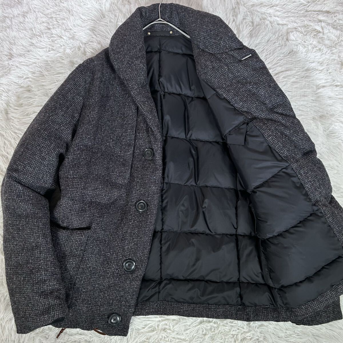 【良品】Paul Smith ポールスミス ダウンジャケット ソフトツイード ウール アルパカ混 Lサイズ グレー 肉厚 軽量 フランス産ダウン メンズ拍卖