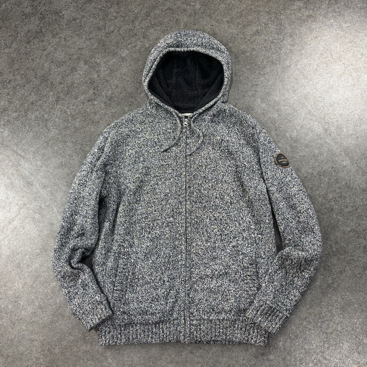 Quiksilver クイックシルバー 2016 ジップパーカー フーディー ニットフードジャケット フルジップ 裏ボア グレー メンズ L拍卖
