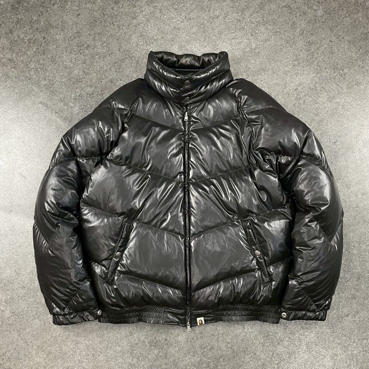 A BATHING APE Classics アベイシングエイプ ダブルジップ ダウンジャケット キルティング ブルゾン 肉厚 ブラック 黒 メンズ XL拍卖