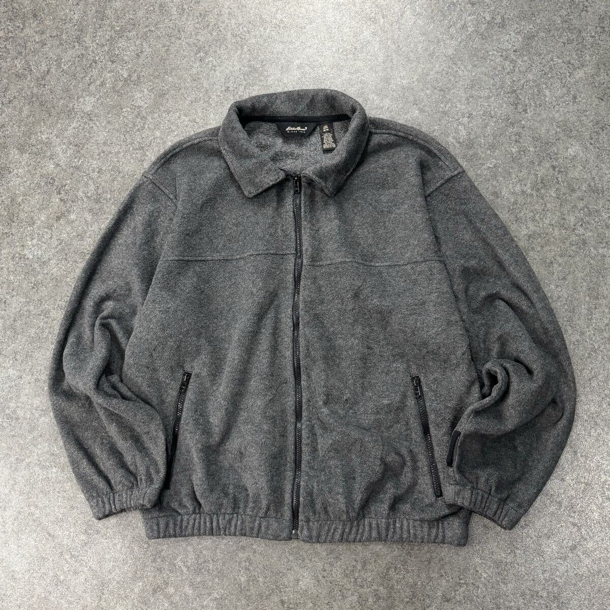 90s Vintage EDDIE BAUER エディーバウアー フリースジャケット ジップアップ フルジップ ブルゾン ヴィンテージ グレー 無地 メンズ拍卖