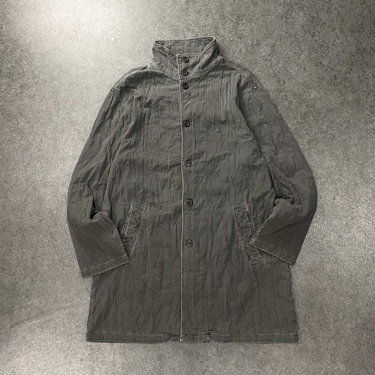 Woolrich ウールリッチ ジャケット コート ハイネック フルボタン ストライプ ヴィンテージ/USED加工 グレー フェード メンズ L 2W5-9409拍卖