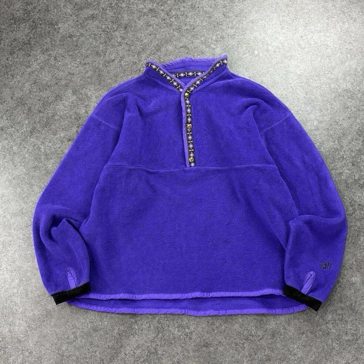 90s Vintage alf POLARTEC アルフ チロリアンテープ フリースジャケット プルオーバー ハーフスナップ 防寒 刺繍 紫 ヴィンテージ メンズ L拍卖