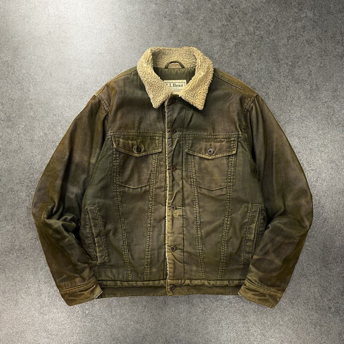 L.L.Bean エルエルビーン コーデュロイボアジャケット トラッカージャケット フェード 中綿 ブルゾン 襟ボア フルボタン カーキ系 メンズ 拍卖