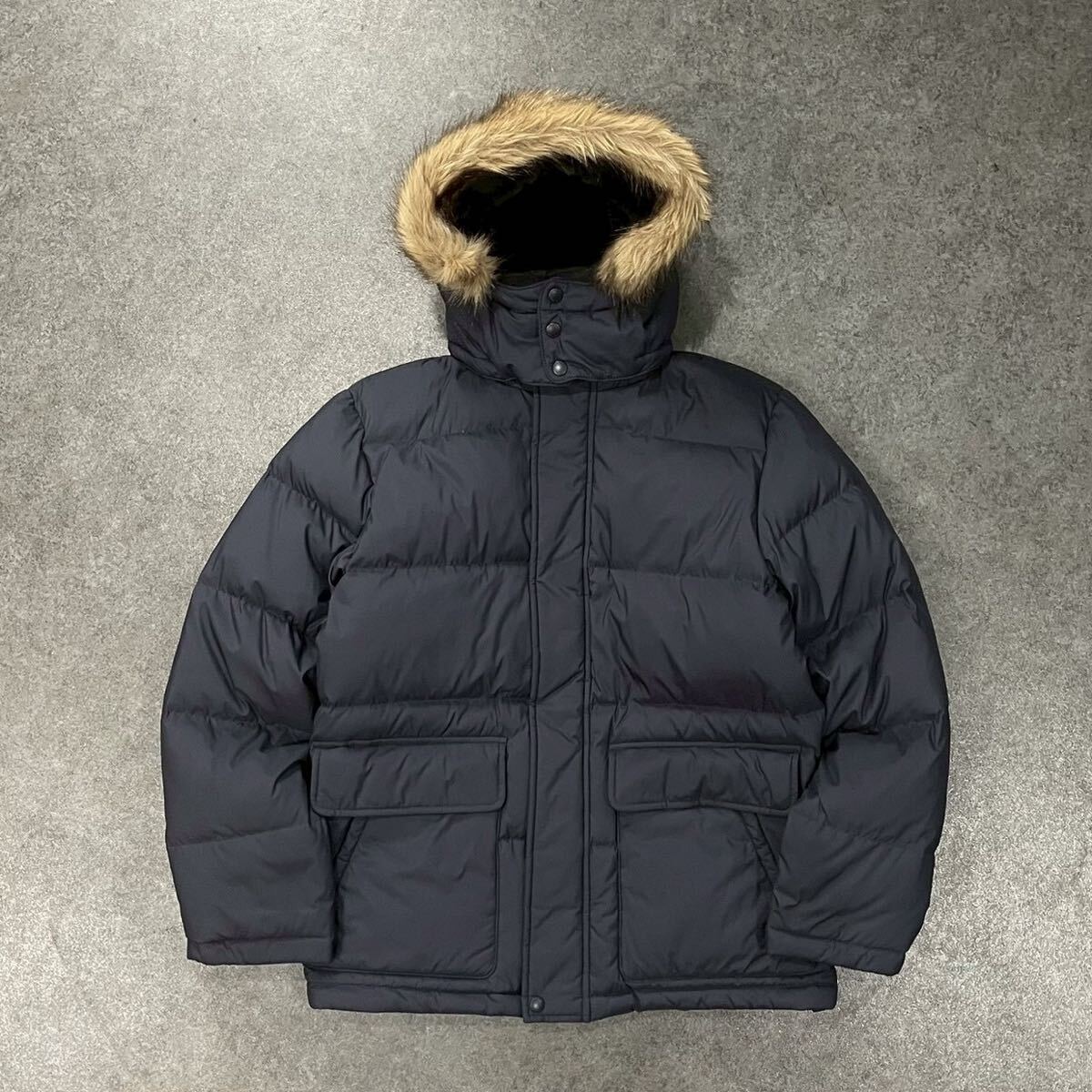 美USED UNIQLO PREMIUM DOWN JACKET ユニクロ プレミアム ダウンジャケット ダウンパーカ ファー付き 防寒 ネイビー 紺 メンズ 317-047631拍卖