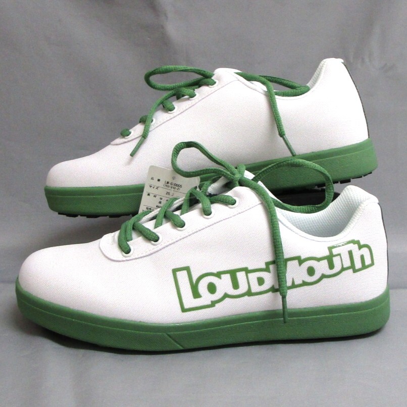 ラウドマウス シューズ 25.5cm(765-983-2) ホワイト×モスグリーン ラスト1足 LoudMouth スパイクレス ゴルフシューズ シンプル拍卖