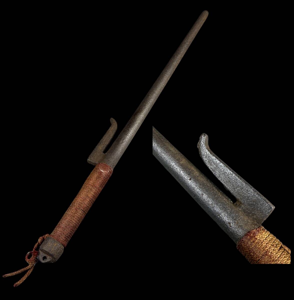 【偲】十手 時代武具 古道具 骨董 武具 捕物 重量441g 長さ約37.5㌢ 指揮刀 鎧甲 武具 兜割 箱付き r-1014拍卖