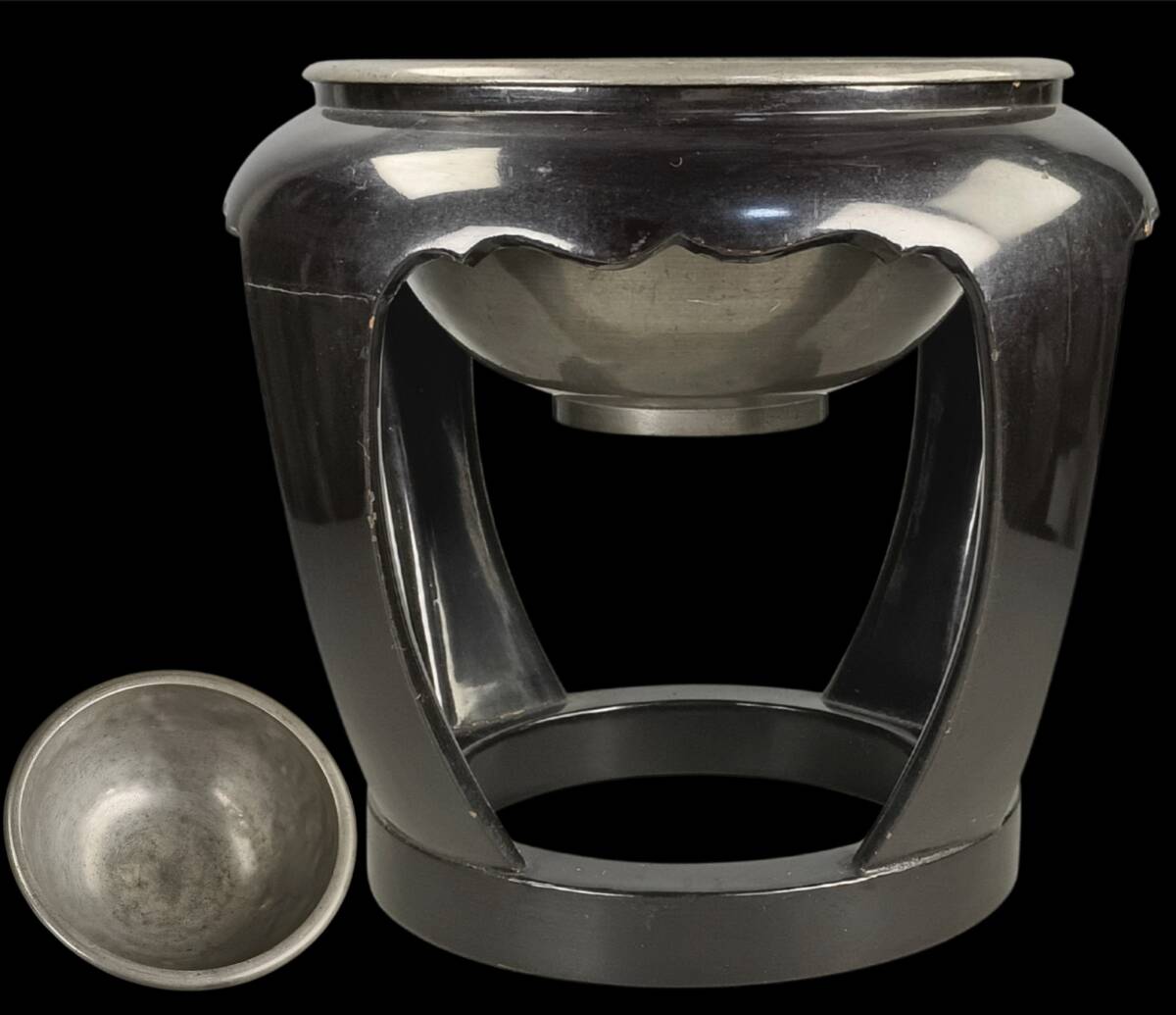 【偲】錫盃洗 錫製 杯洗 錫製の鉢 酒器 時代物 アンティーク 金属工芸 錫 重約346g 高さ約18㌢ r-974拍卖