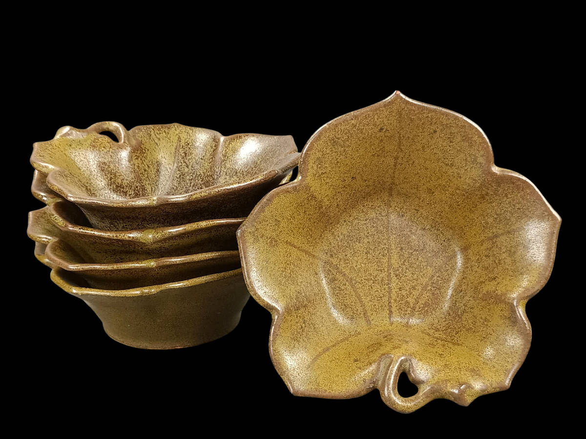 【偲】葉模様 小鉢 直径11.5cm 小皿 5客 器 和食器 取り皿 向付 j-289拍卖