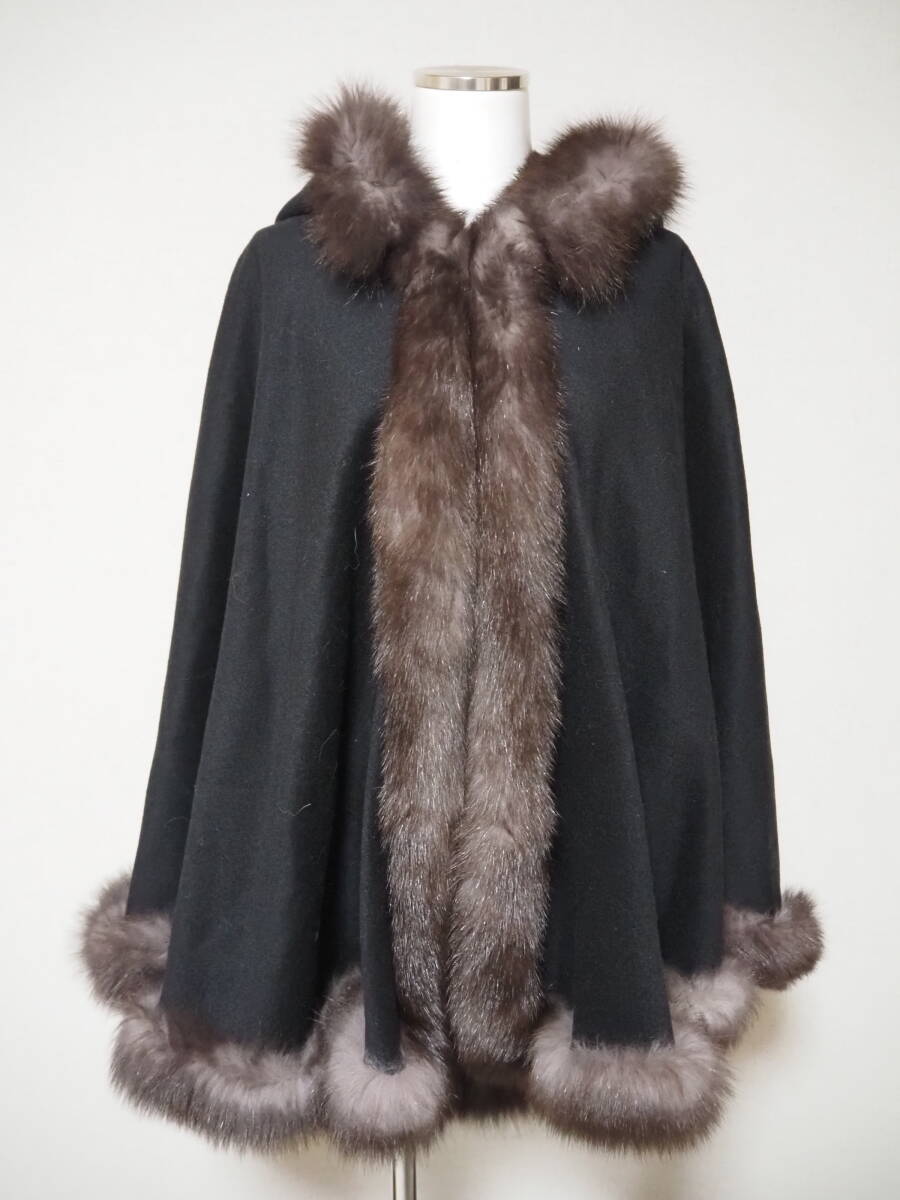 ■フォックス×カシミア100■大判ケープ■着丈78㎝■拍卖