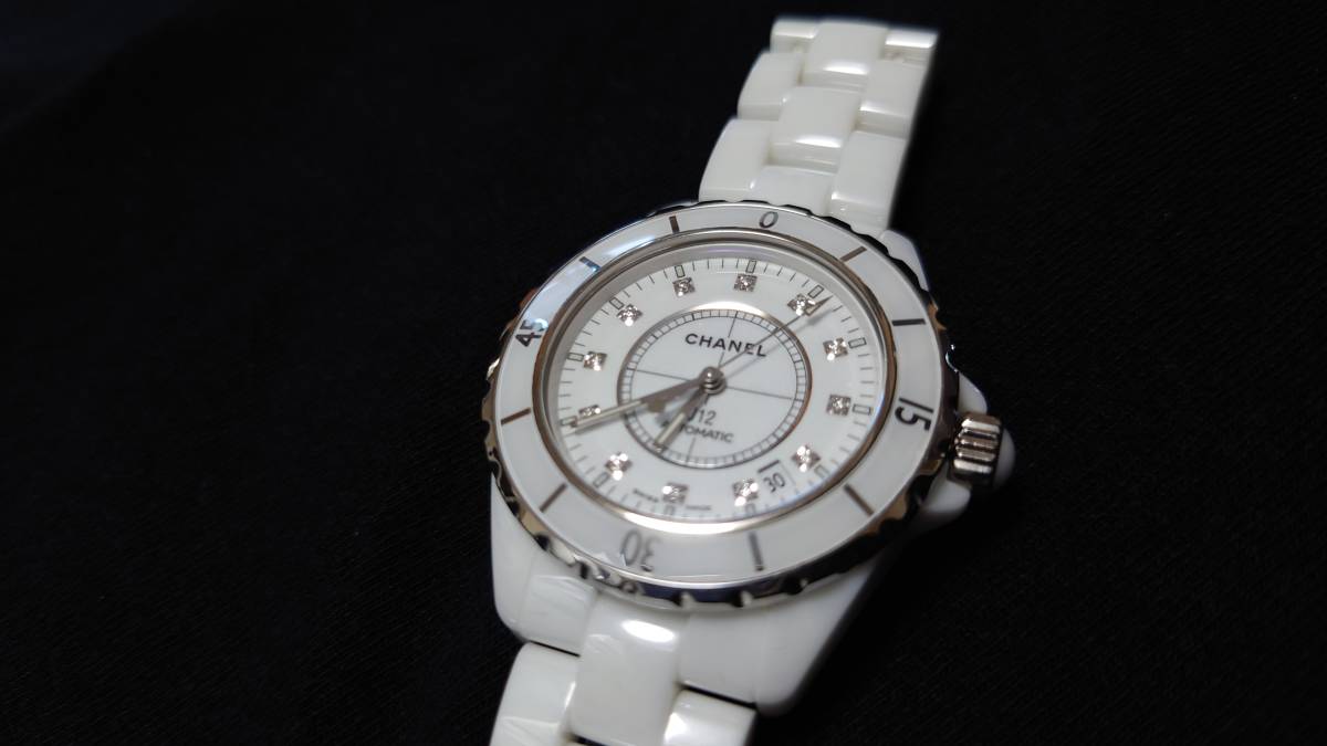 シャネル CHANEL メンズ 時計 H1629 J12 純正12Pダイヤ 38mm ホワイトセラミック デイト クォーツ シャネル時計拍卖