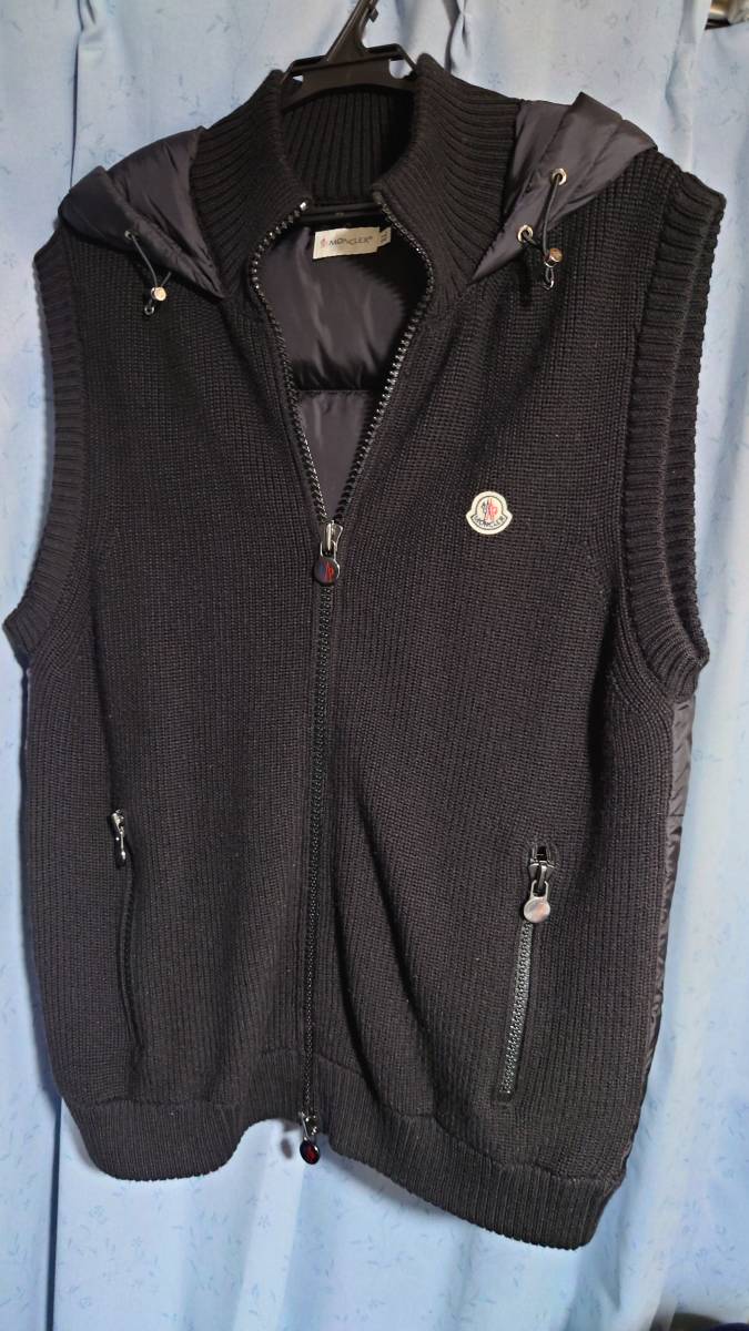 送料無料 MONCLER モンクレール ダウン 切り替え フード付き ニット ベスト ブラック パーカー XL拍卖