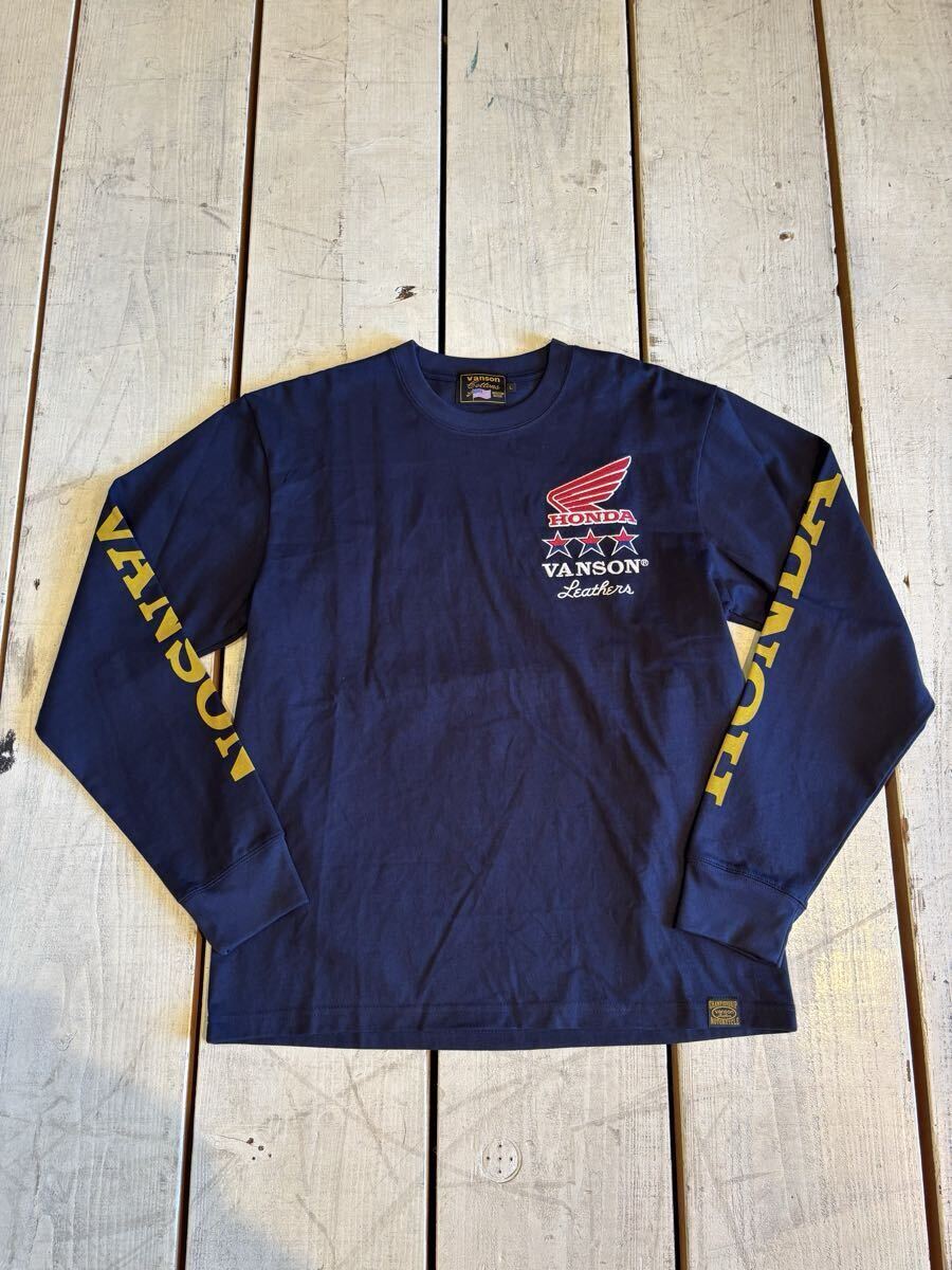 VANSON×HONDA 刺繍長袖teeシャツ HRV-2513 D.NAVY Lサイズ 拍卖