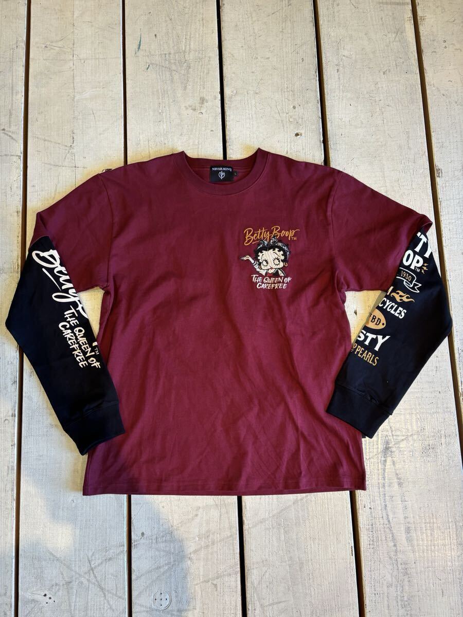 BettyBoop×NVERMIND 刺繍フェイク長袖teeシャツ BBN-2512 ワイン Lサイズ拍卖