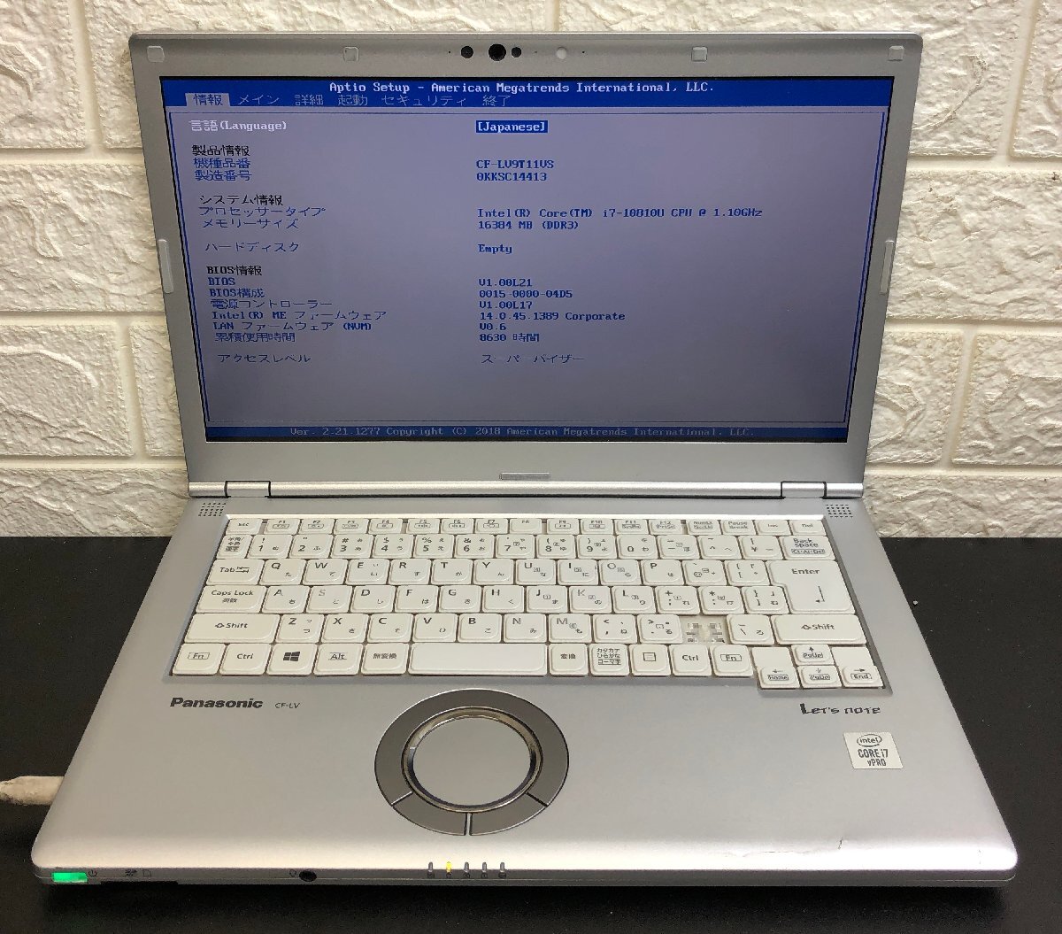 1円~ ■ジャンク Panasonic Let's note LV9 / 第10世代 / Core i7 10810U 1.10GHz / メモリ 16GB / ストレージ無 / 14型 / OS無 / BIOS可拍卖