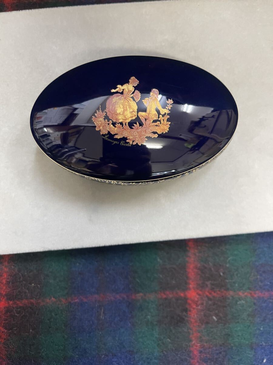 リモージュ Castel 紺色 小物入れ 金彩 フランス製拍卖