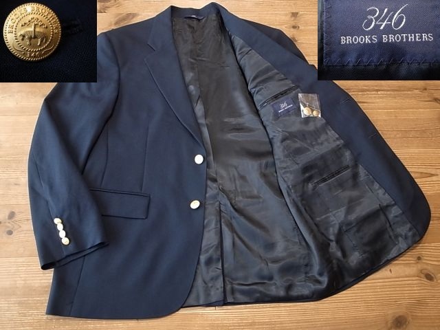 極美品 BROOKS BROTHERS ブルックスブラザーズ 346 ウール オールシーズン 2釦 紺 ブレザー 金釦 テーラード ジャケット 40S L 相当拍卖
