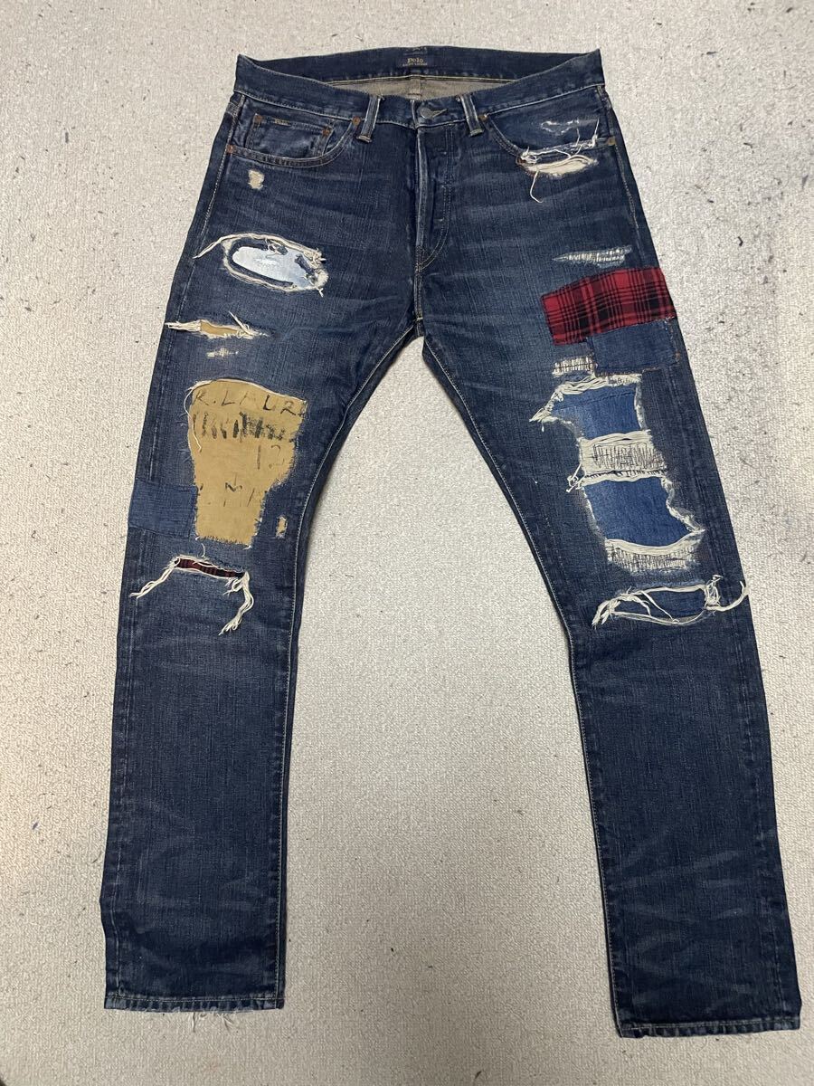 ★美USED★Polo RALPH LAUREN ポロ ラルフローレン ダメージ加工デニム SIZE=32 × 32 インディゴ拍卖