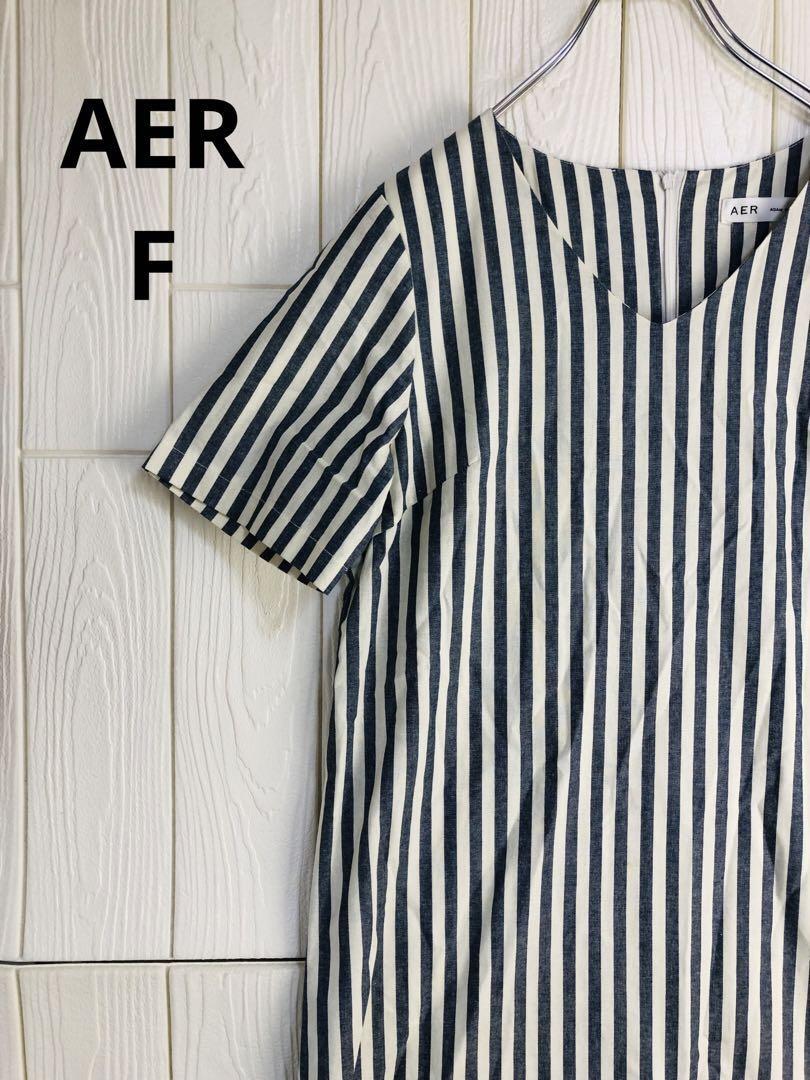 AER ストライプ 半袖ワンピース 後ろファスナー拍卖