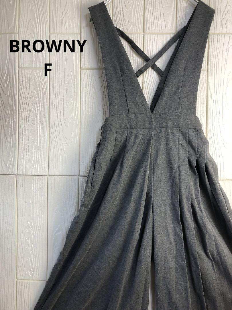 BROWNY グレー サロペット クロスストラップ Fサイズ拍卖