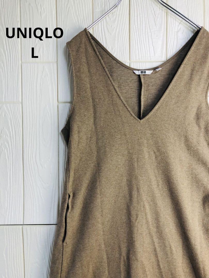 UNIQLO ベージュ Vネック ノースリーブ チュニック Lサイズ拍卖