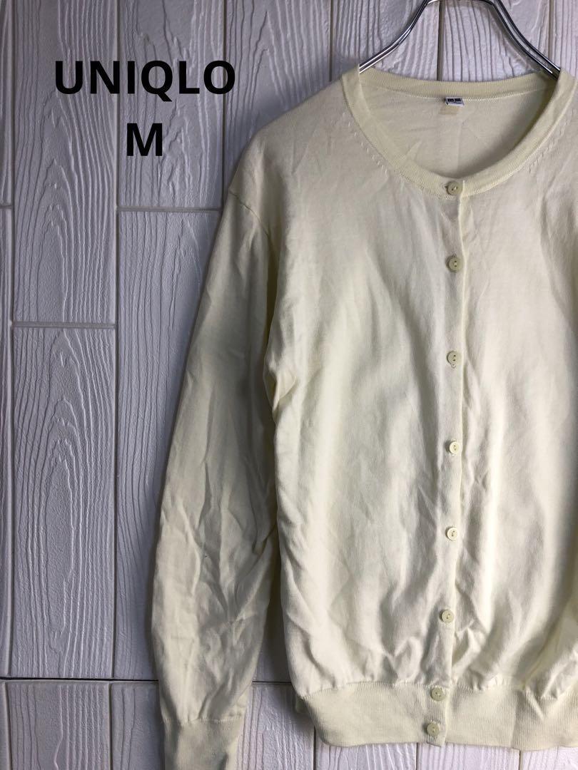 UNIQLO 淡い黄色 ボタン付きカーディガン Mサイズ拍卖