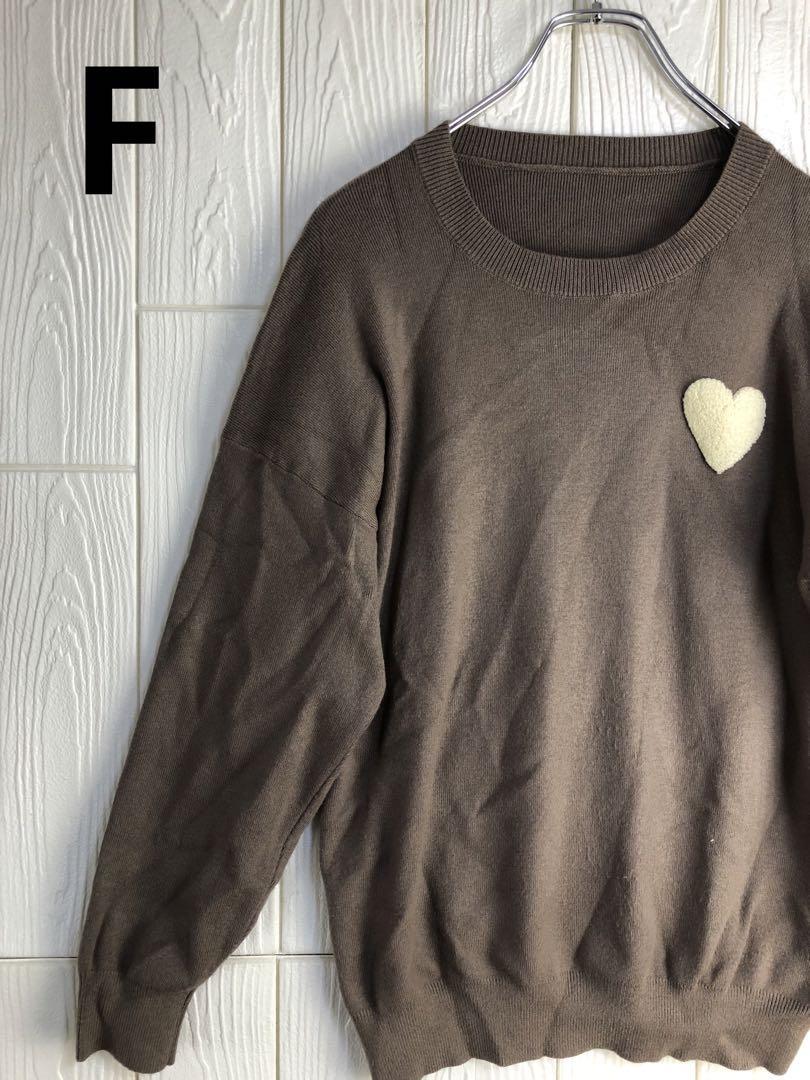 ブラウン ハート刺繍 トレーナー アクリル100%拍卖