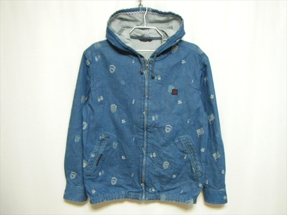 【LPM453】良品★Papas パパス ストレッチデニム フルジップパーカー 48 Mサイズ インディゴ 刺繍総ロゴ 日本製 ジーンズ ジャケット拍卖