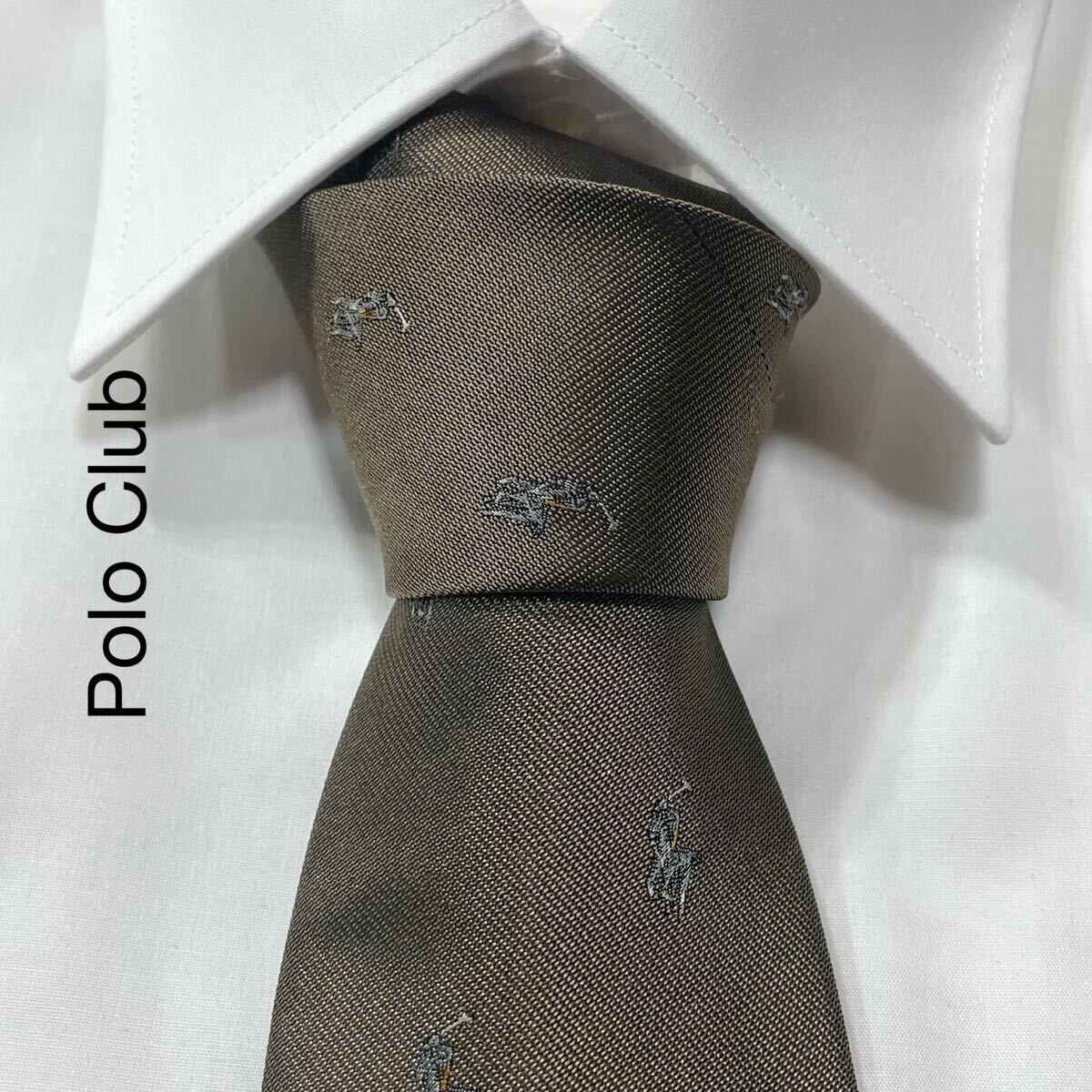 Polo Club ポロクラブ ロゴ 刺繍 ヴィンテージ ポリ シルク ネクタイ 国産品 ブラウン TG3013拍卖