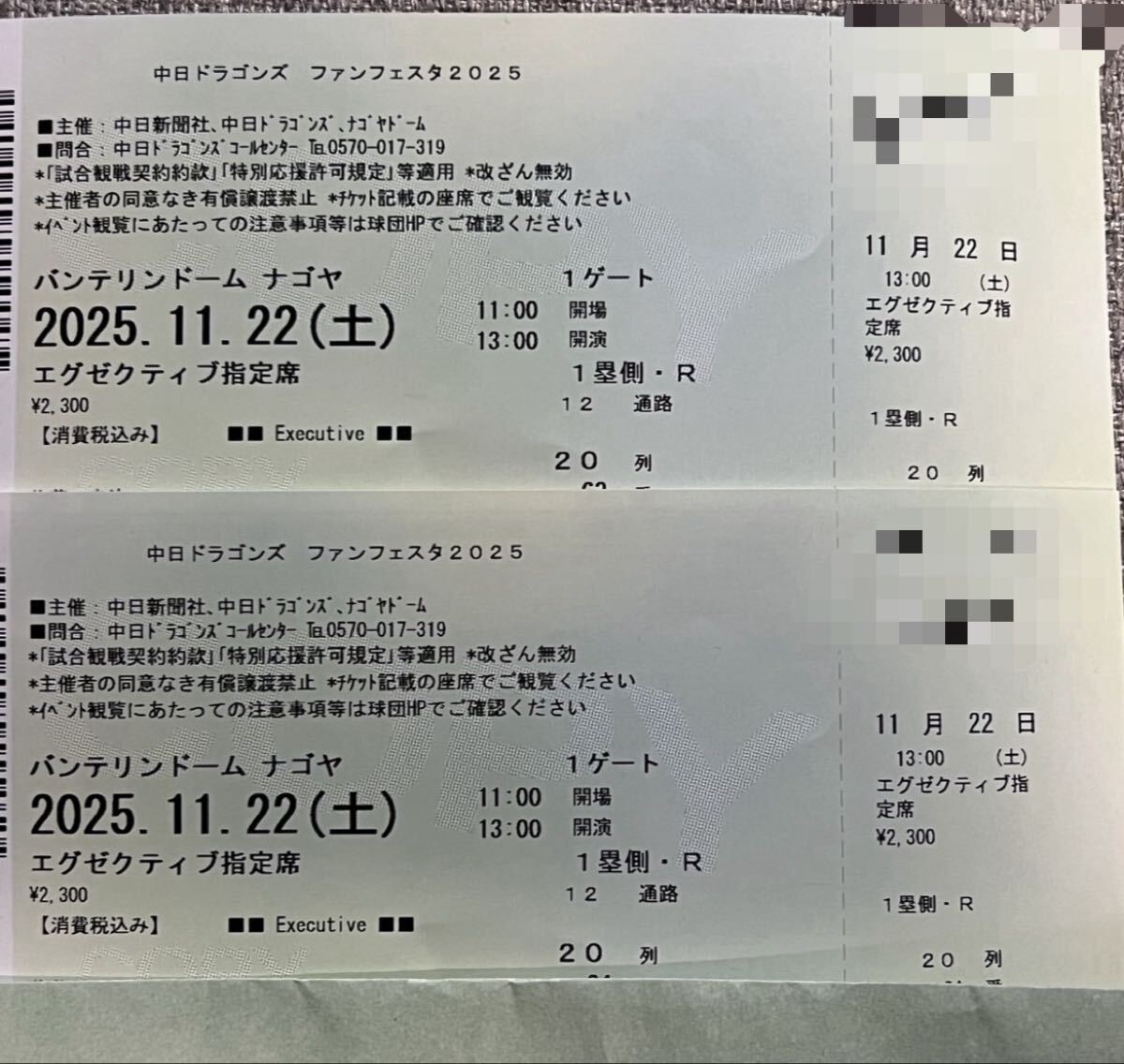 中日ドラゴンズファンフェスタ2025 エグゼクティブ指定席 その1 ペア席拍卖