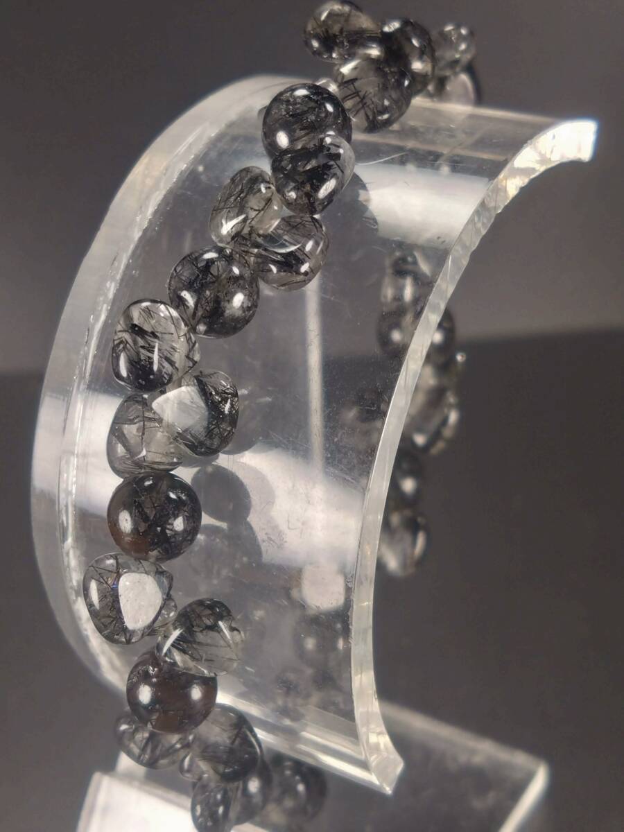 ブラックルチルインクォーツ シェイプ型内径約17.5cmデザインブレスレット  071011010101拍卖