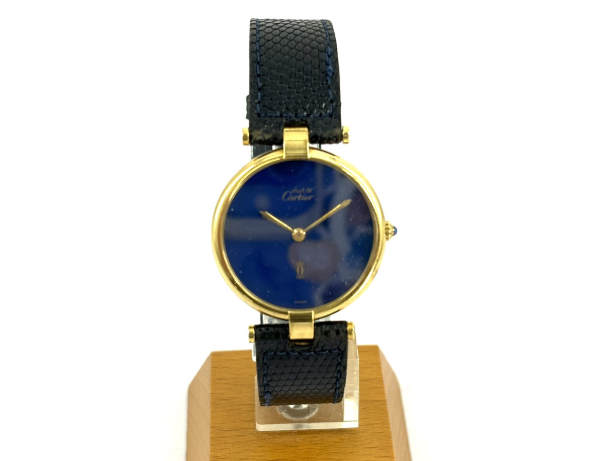 1円★Cartier カルティエ SV925 マストヴァンドーム QZ 青文字盤 メンズ腕時計 未稼働 ジャンク扱い拍卖