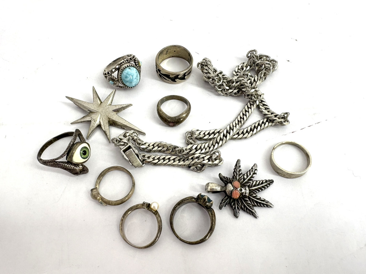 1円★シルバーアクセサリー ネックレス チャーム リング等 まとめて 75.5g 全てSILVER、925刻印有り ジャンク品 潰し品拍卖