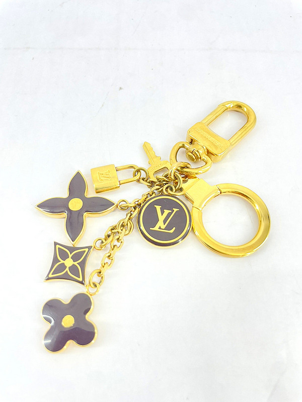 1円★ LOUIS VUITTON ルイ ヴィトン ポルト クレ パンピーユ キーホルダー キー チャーム キーリング ブラック ゴールド M91929 中古拍卖