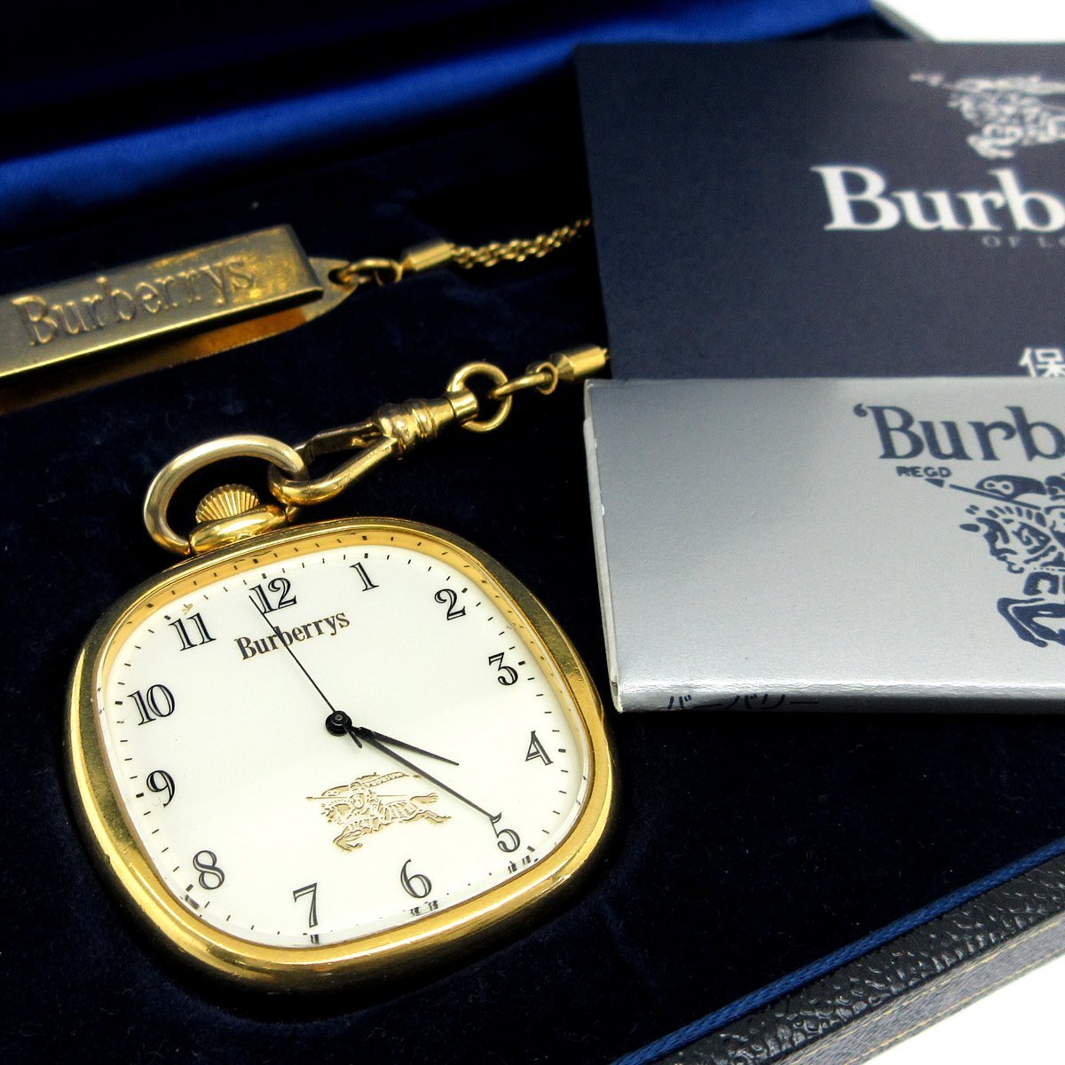 1円 バーバリー BURBERRY 懐中時計 ユニセックス ゴールド アイボリー文字盤 時計 クォーツ 箱 保証書 稼動品拍卖