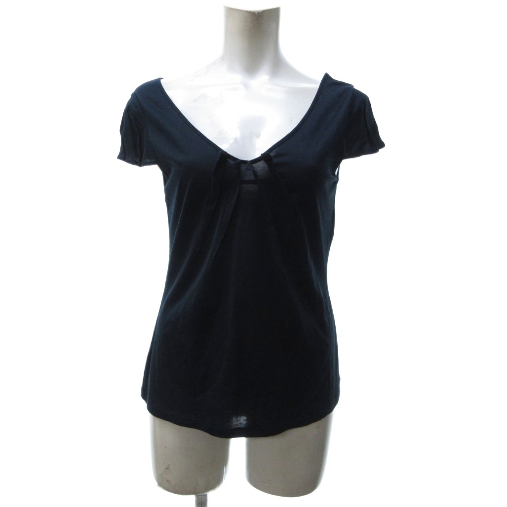 クリスチャンディオール Christian Dior 美品 フレンチスリーブ カットソー Tシャツ ギャザー 紺 ネイビー 42 約M IBO79拍卖