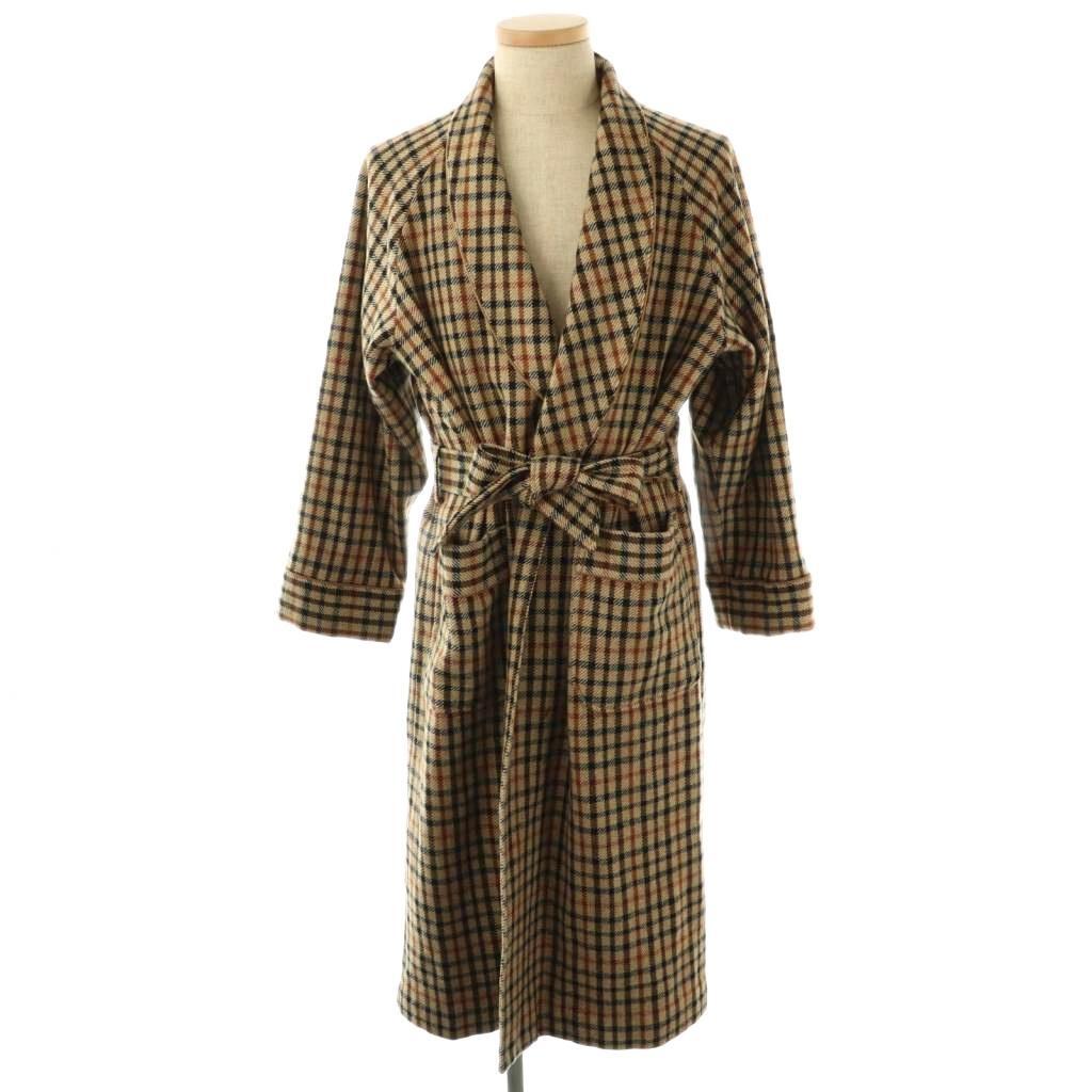 ダックス DAKS ヴィンテージ チェック柄 ロングコート ベルト付き MA ベージュ /HK ■OS ■GY49 メンズ拍卖