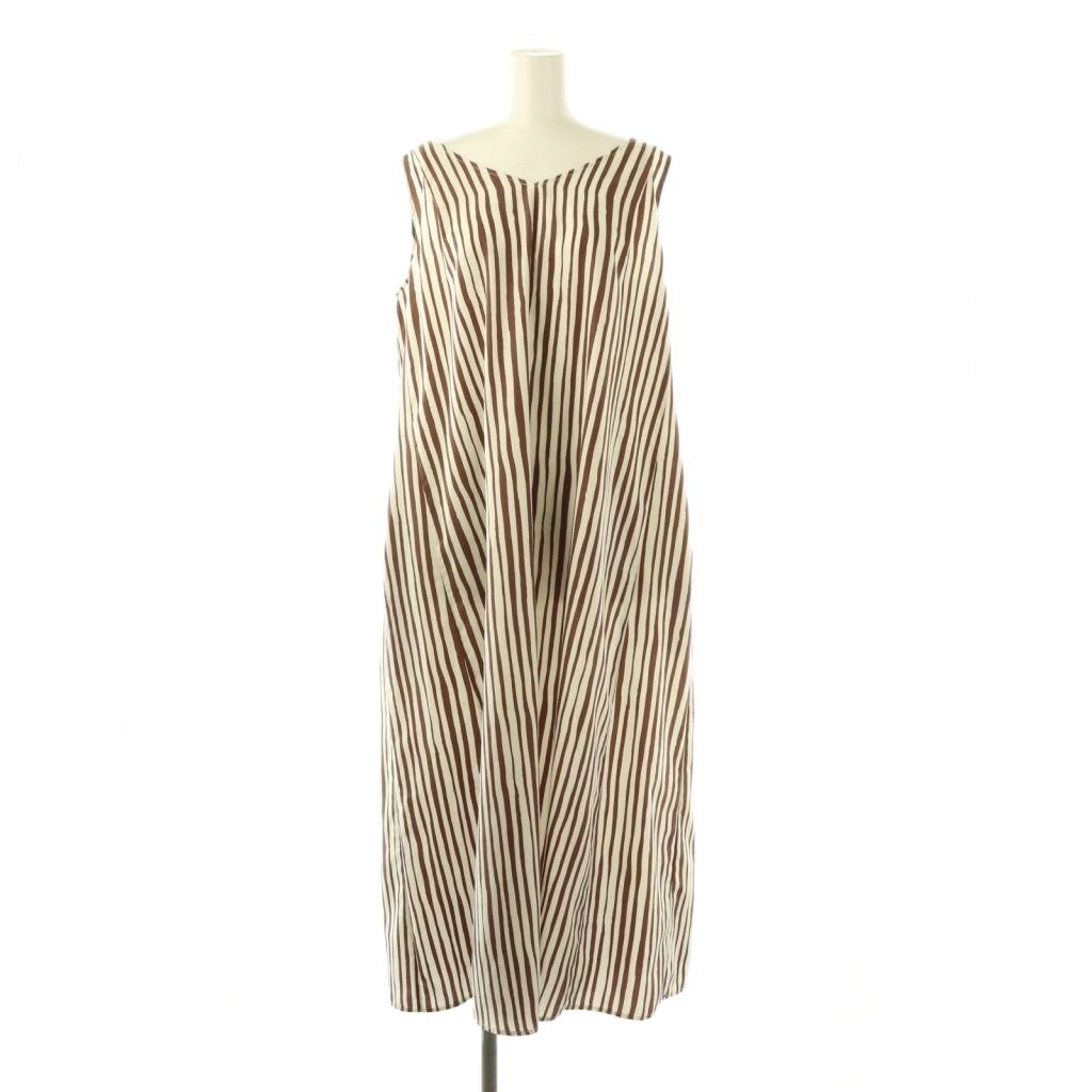 ルーニィ LOUNIE ストライプ ワンピース マキシ ロング ノースリーブ 38 白 ホワイト 茶 ブラウン /AT ■OS レディース拍卖