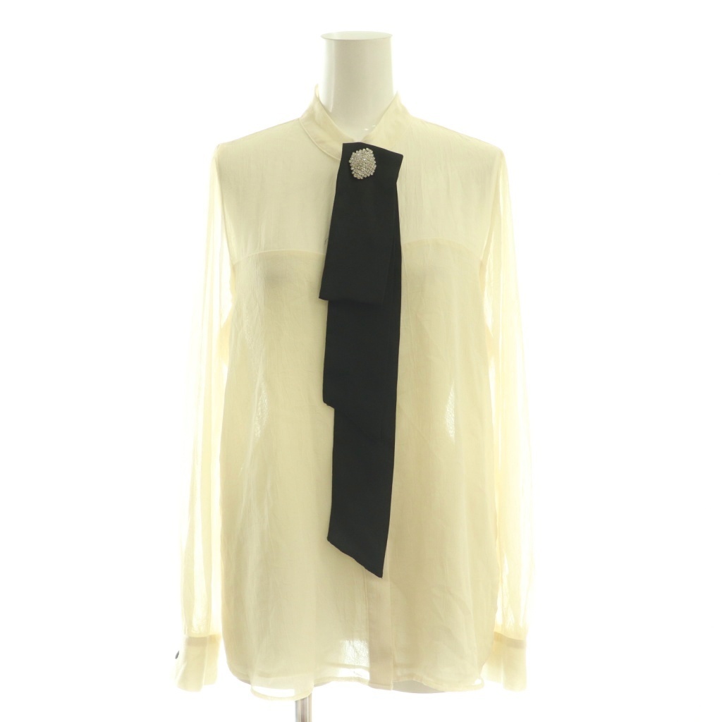 未使用品 ザラ ZARA シアーシャツ USAXS アイボリー ブラック /DO ■OS レディース拍卖