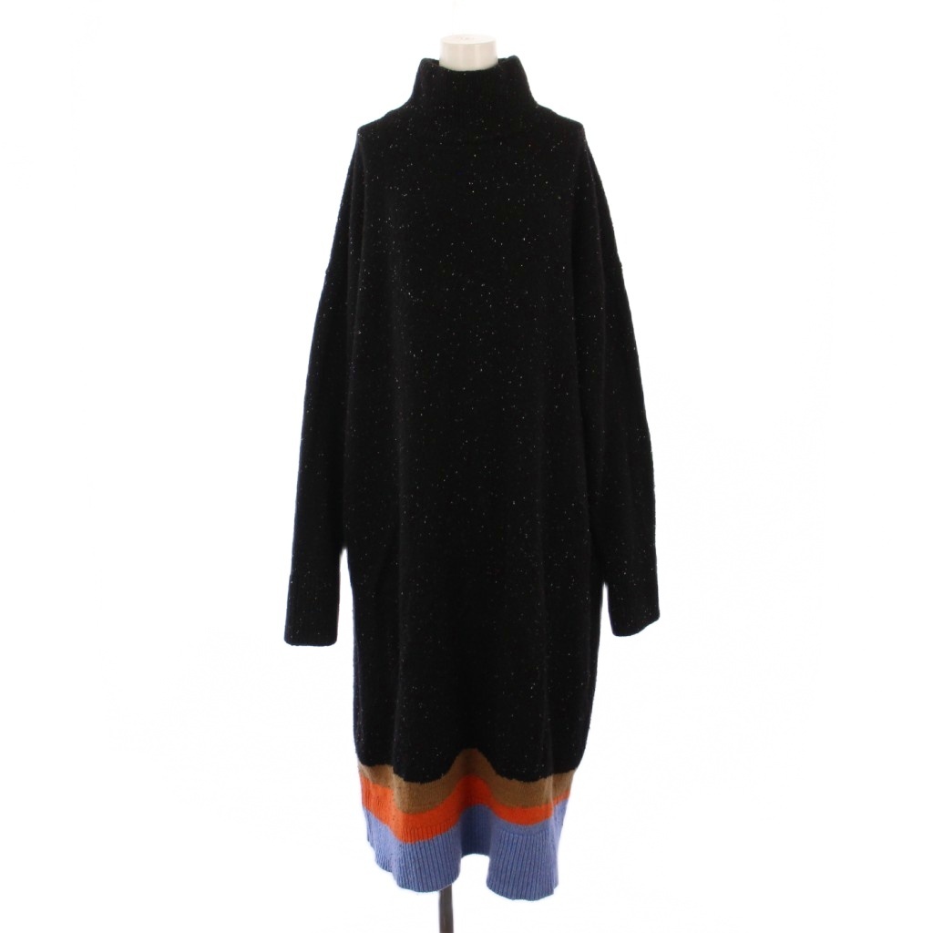 ピーエスポールスミス PS Paul Smith ワンピース ロング 長袖 ハイネック ウール ナイロン XL 黒 /BM レディース拍卖