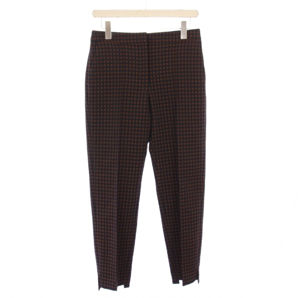未使用品 トゥモローランドコレクション ドットストレッチジャカードサイドスリットスリムパンツ スラックス ジップフライ 36 茶 紺拍卖