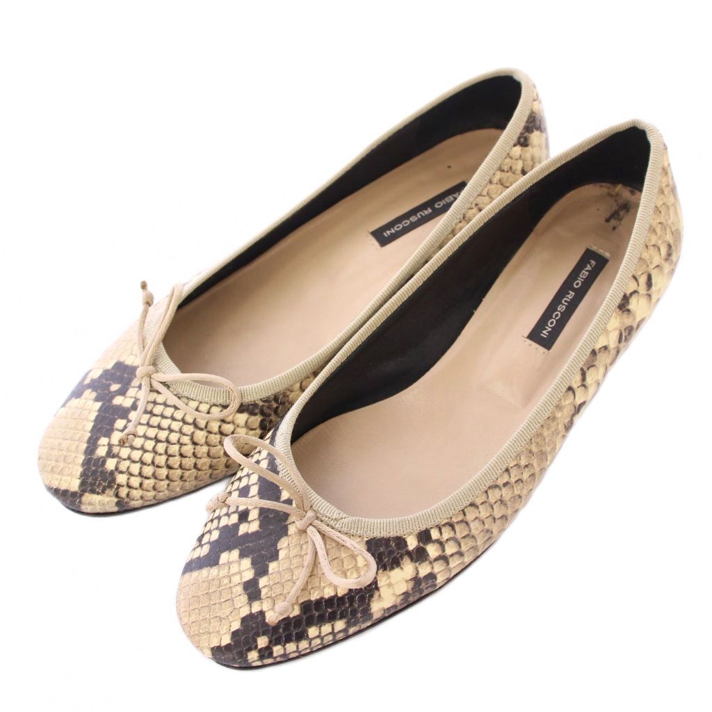 ファビオルスコーニ FABIO RUSCONI パンプス ラウンドトゥ ローヒール レザー アニマル柄 36 ベージュ /BB レディース拍卖