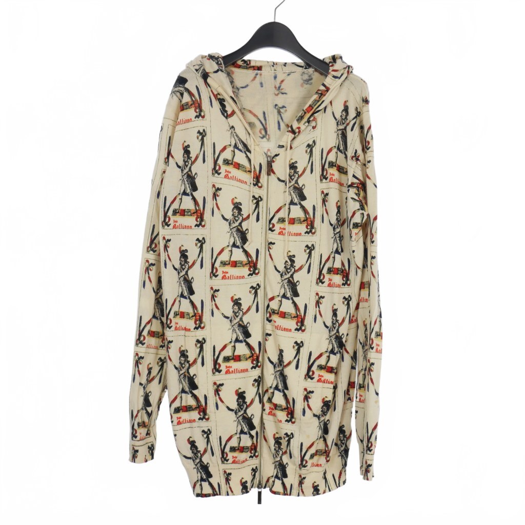 ジョンガリアーノ JOHN GALLIANO ナポレオン ニット パーカー 長袖 総柄 XL ベージュ 0072395 レディース拍卖